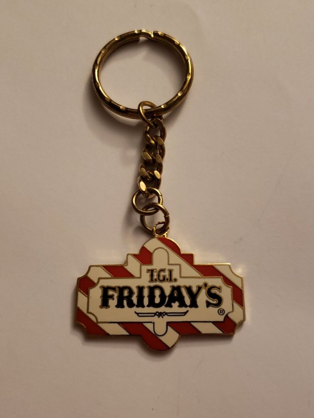 Vintage TGI Fridays Enamel Metal Key Chain Ring Ephemera Promo Swag Advertising